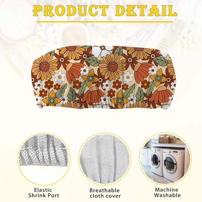 IGPPDO 70s Retro Floral Sourdough Starter Jar Cloth Covers，5 Pack Kit Stretchy Cloth Bowl Lids Fits Jar Mouth Ranging 3"- 4" Inches - Image 4